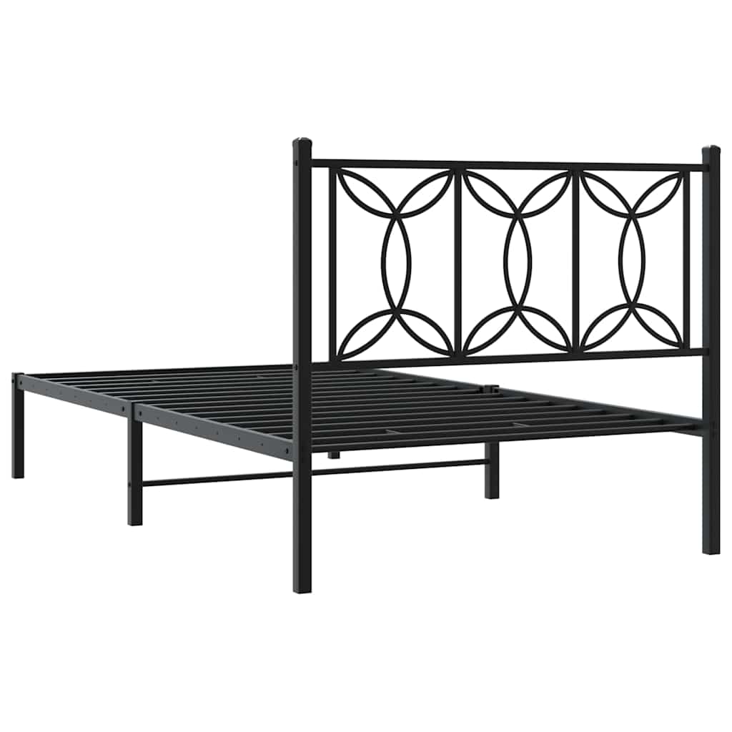 fekete fém ágykeret fejtámlával 107 x 203 cm