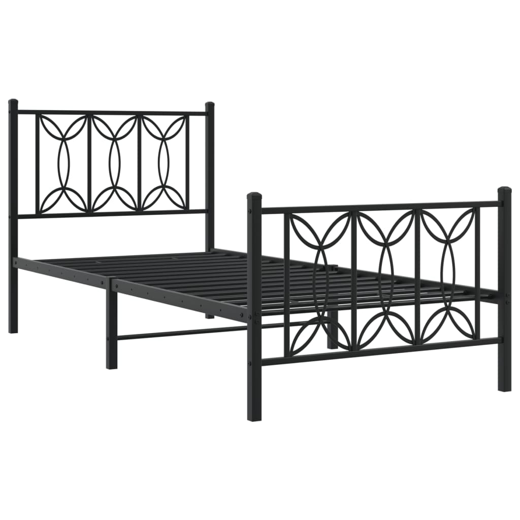 fekete fém ágykeret fej- és lábtámlával 80 x 200 cm
