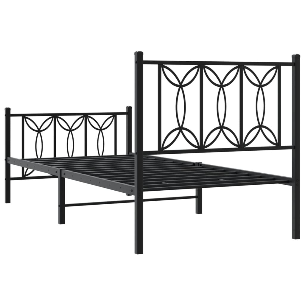 fekete fém ágykeret fej- és lábtámlával 80 x 200 cm