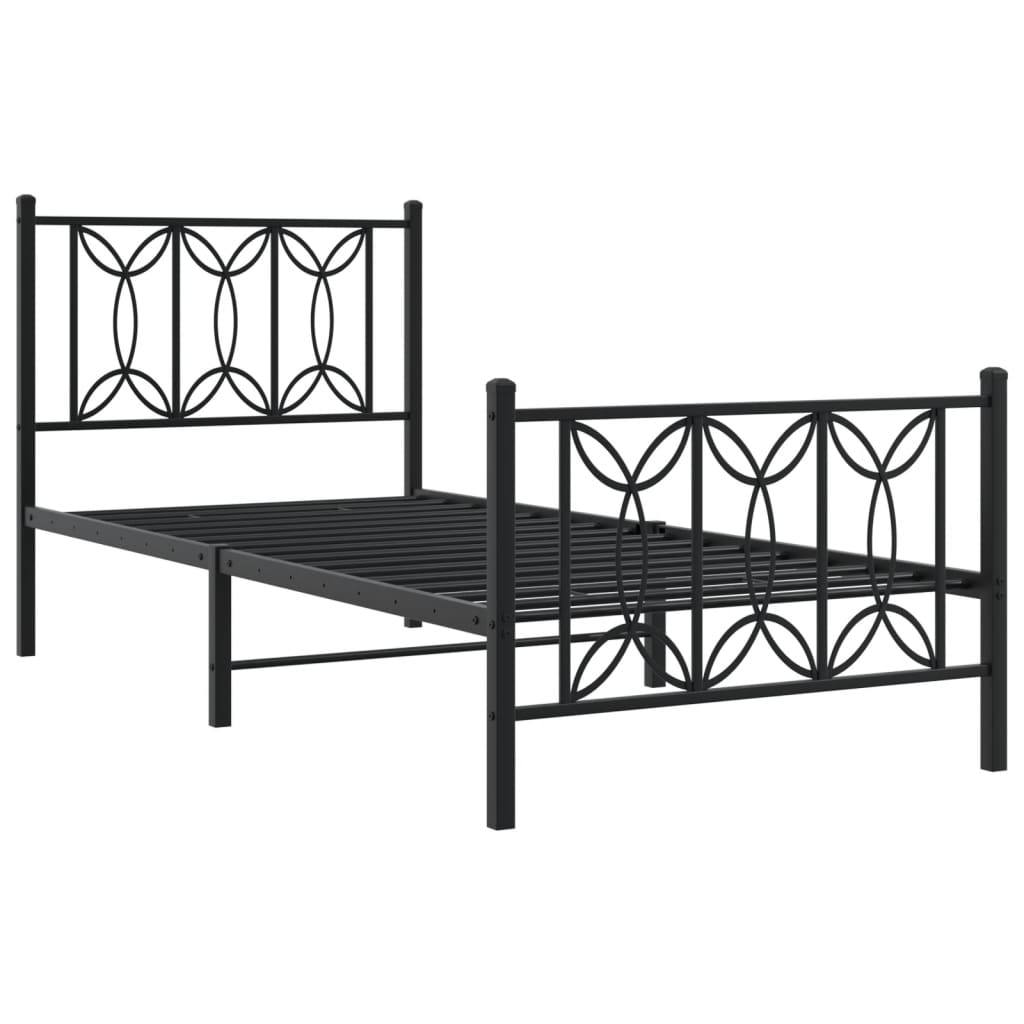 fekete fém ágykeret fej- és lábtámlával 90 x 200 cm