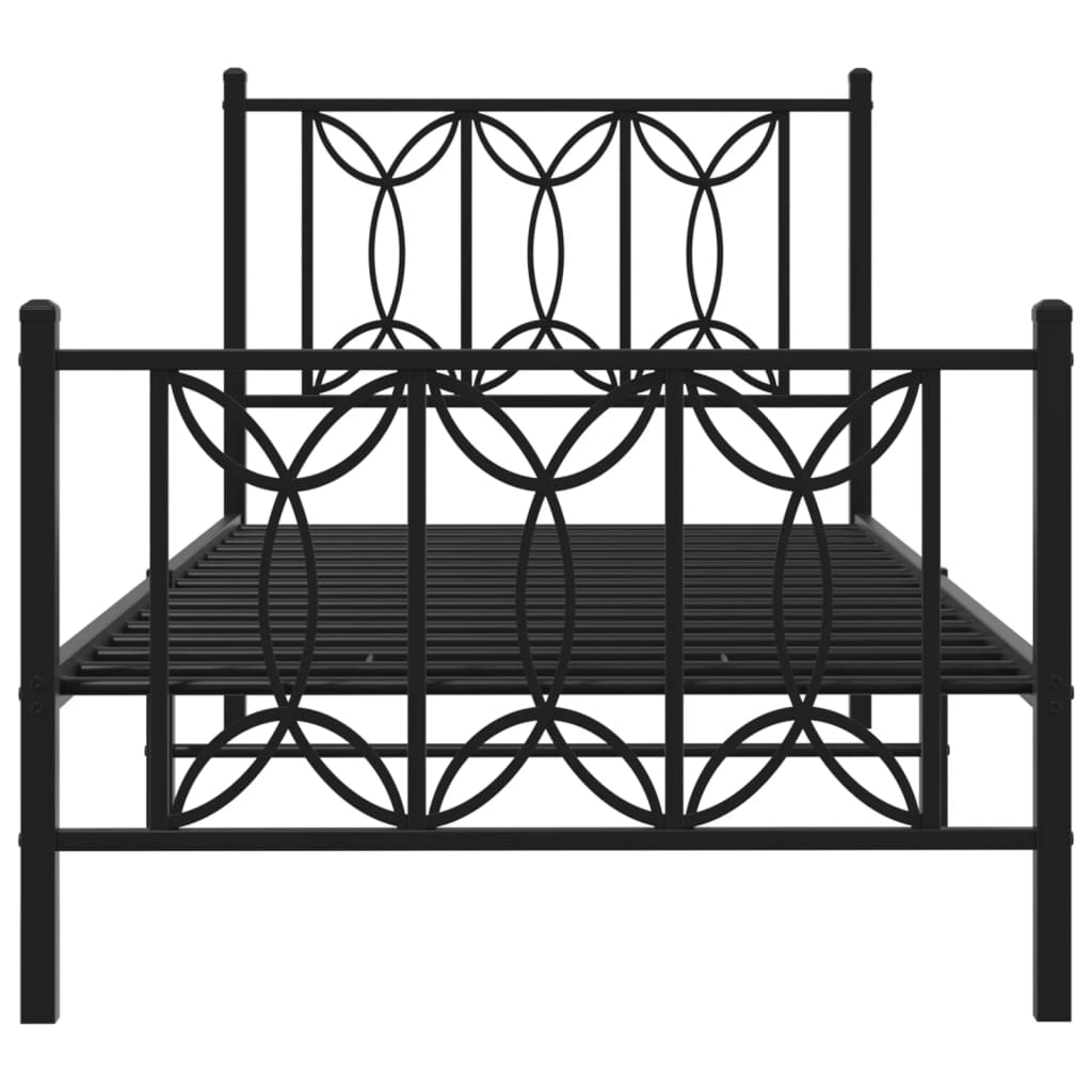 fekete fém ágykeret fej- és lábtámlával 90 x 200 cm
