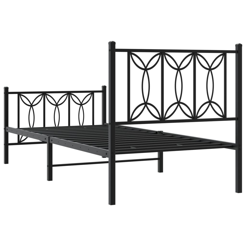 fekete fém ágykeret fej- és lábtámlával 90 x 200 cm
