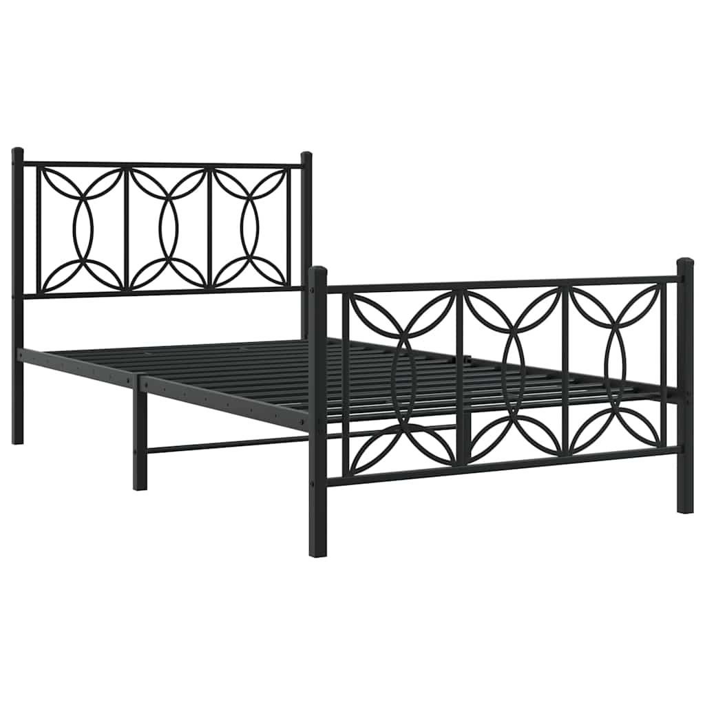 fekete fém ágykeret fej- és lábtámlával 100 x 200 cm