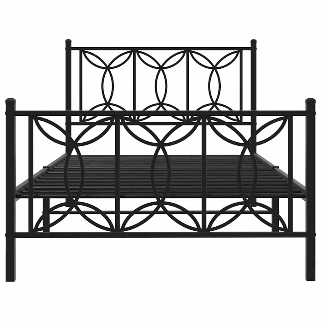 fekete fém ágykeret fej- és lábtámlával 100 x 200 cm