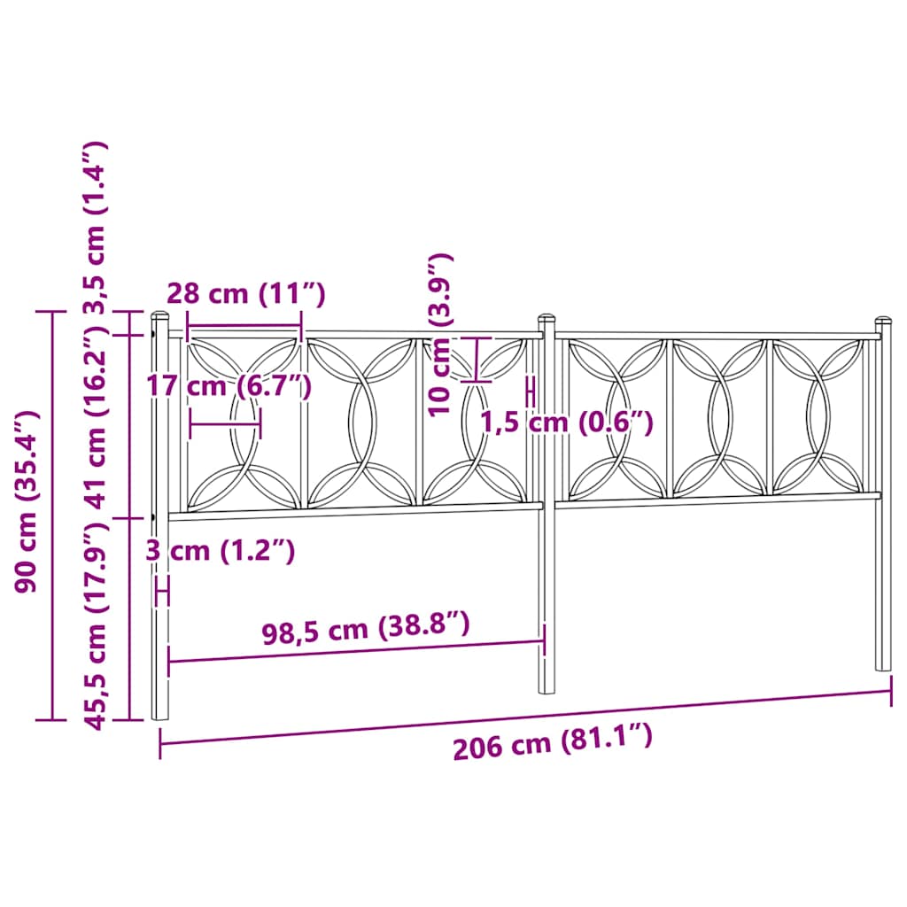 fekete fém csere fejtámla 200 cm