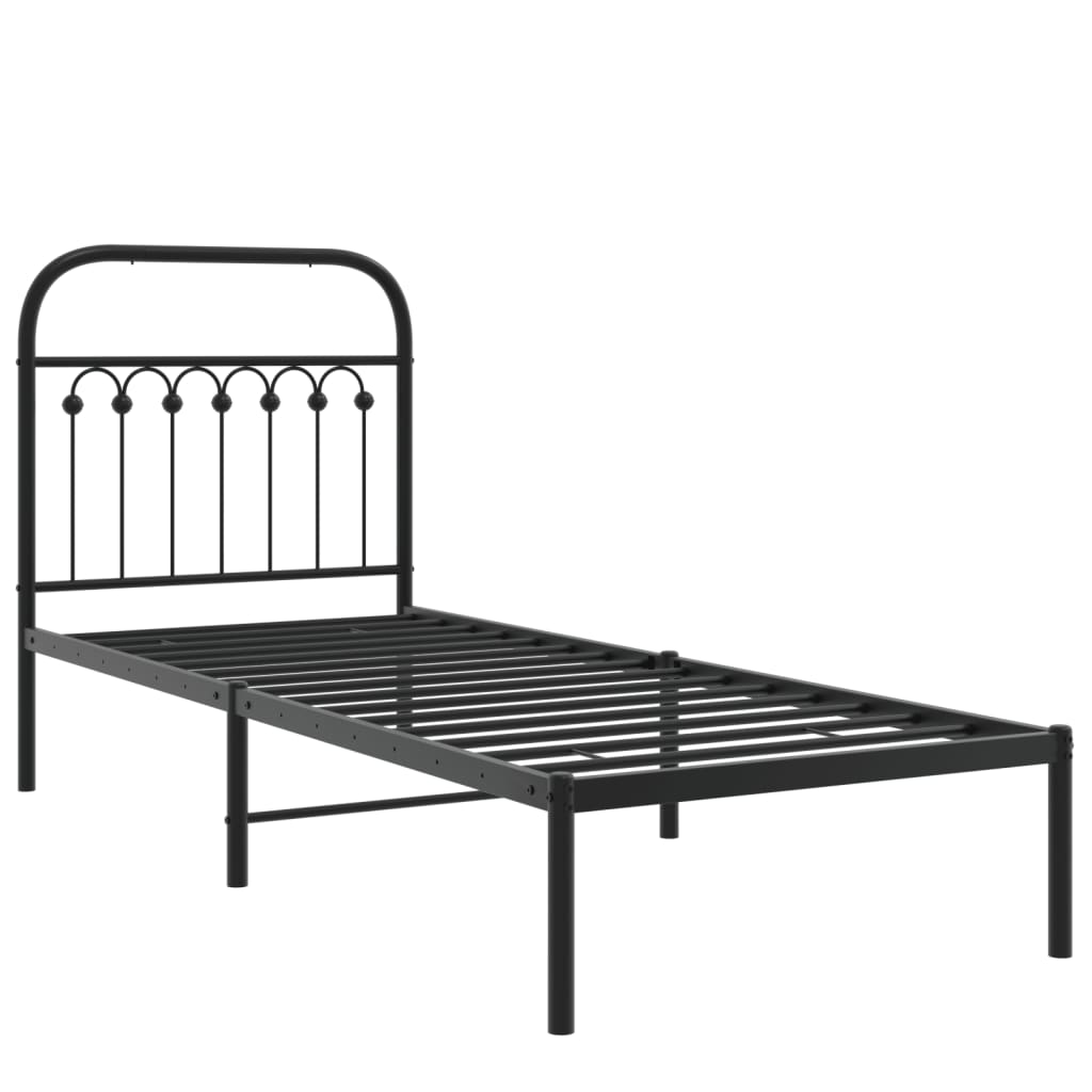fekete fém ágykeret fejtámlával 75 x 190 cm