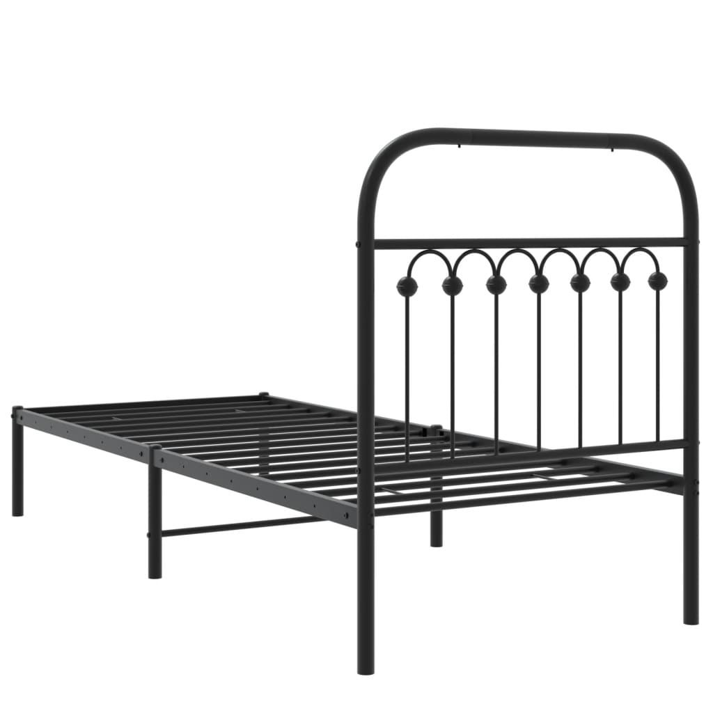 fekete fém ágykeret fejtámlával 75 x 190 cm
