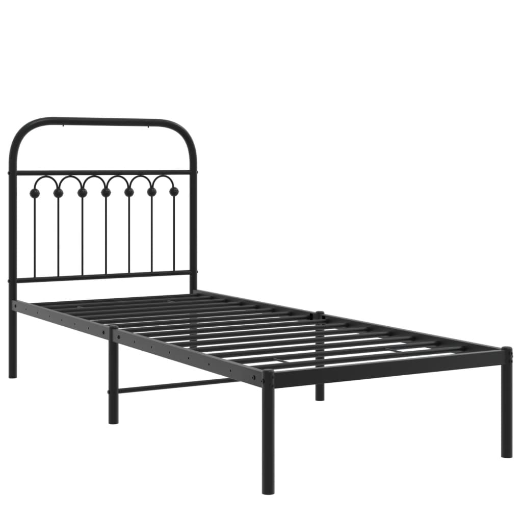fekete fém ágykeret fejtámlával 80 x 200 cm