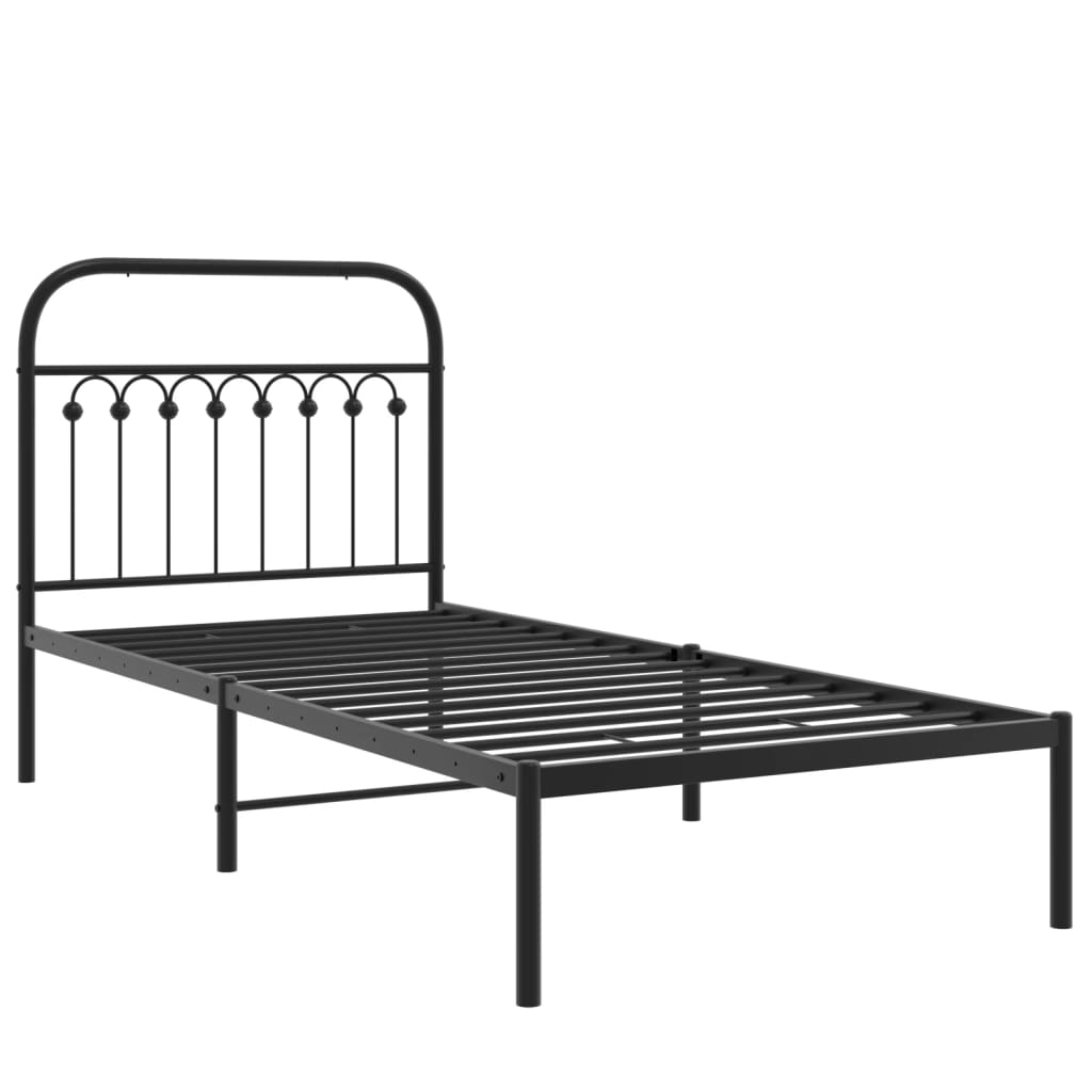 fekete fém ágykeret fejtámlával 90 x 200 cm