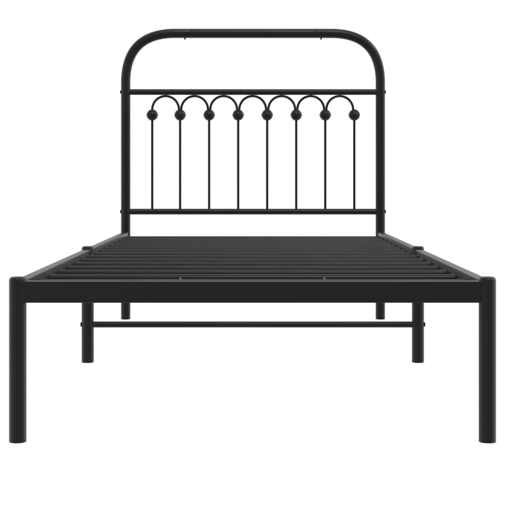 fekete fém ágykeret fejtámlával 90 x 200 cm
