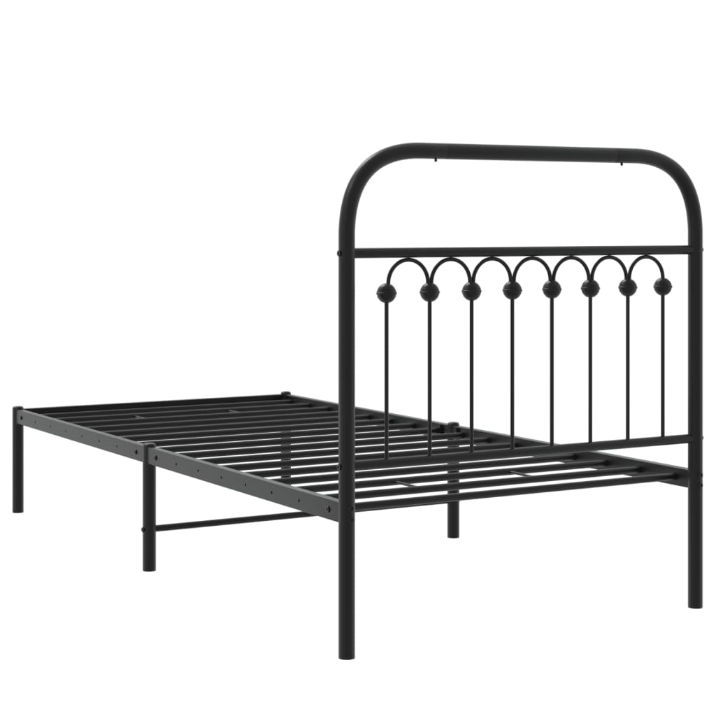 fekete fém ágykeret fejtámlával 90 x 200 cm