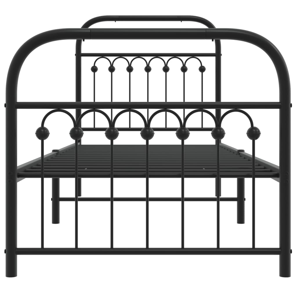 fekete fém ágykeret fej- és lábtámlával 75 x 190 cm