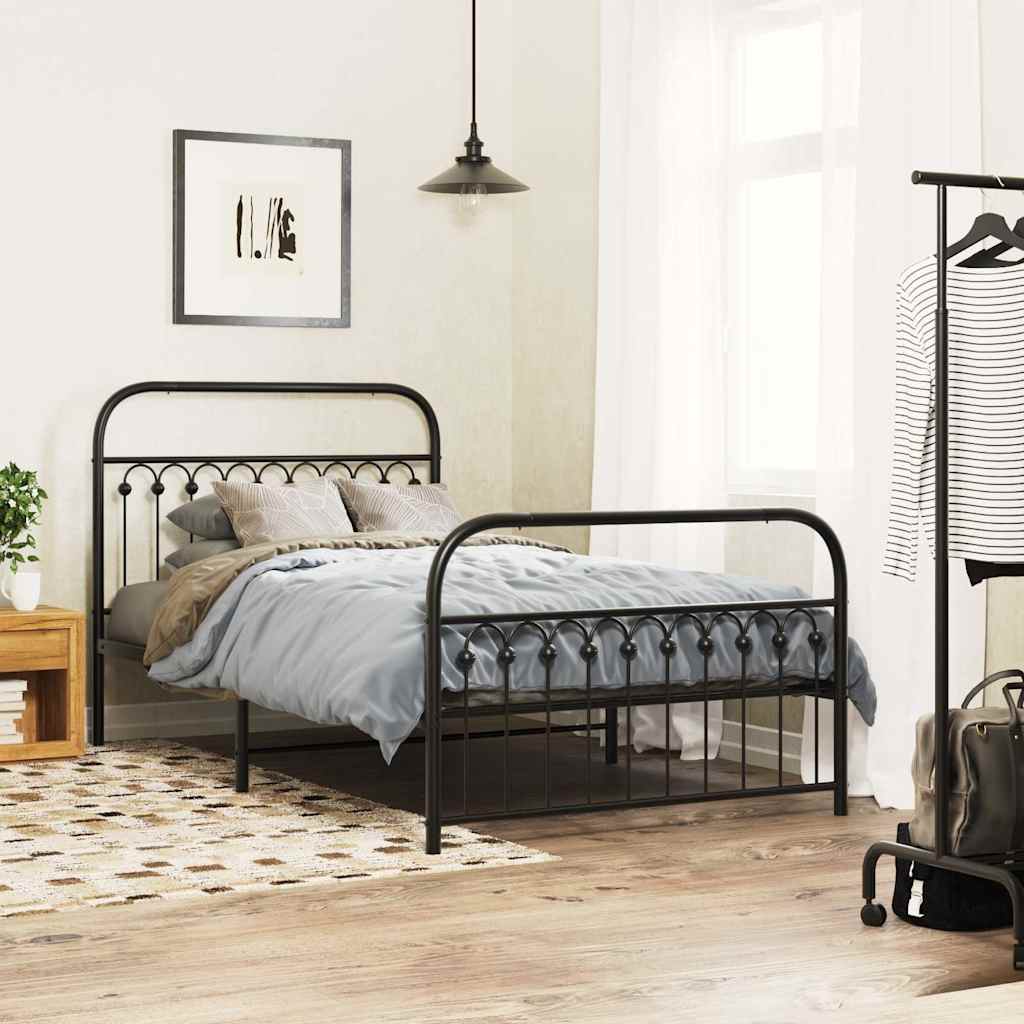 fekete fém ágykeret fej- és lábtámlával 107 x 203 cm