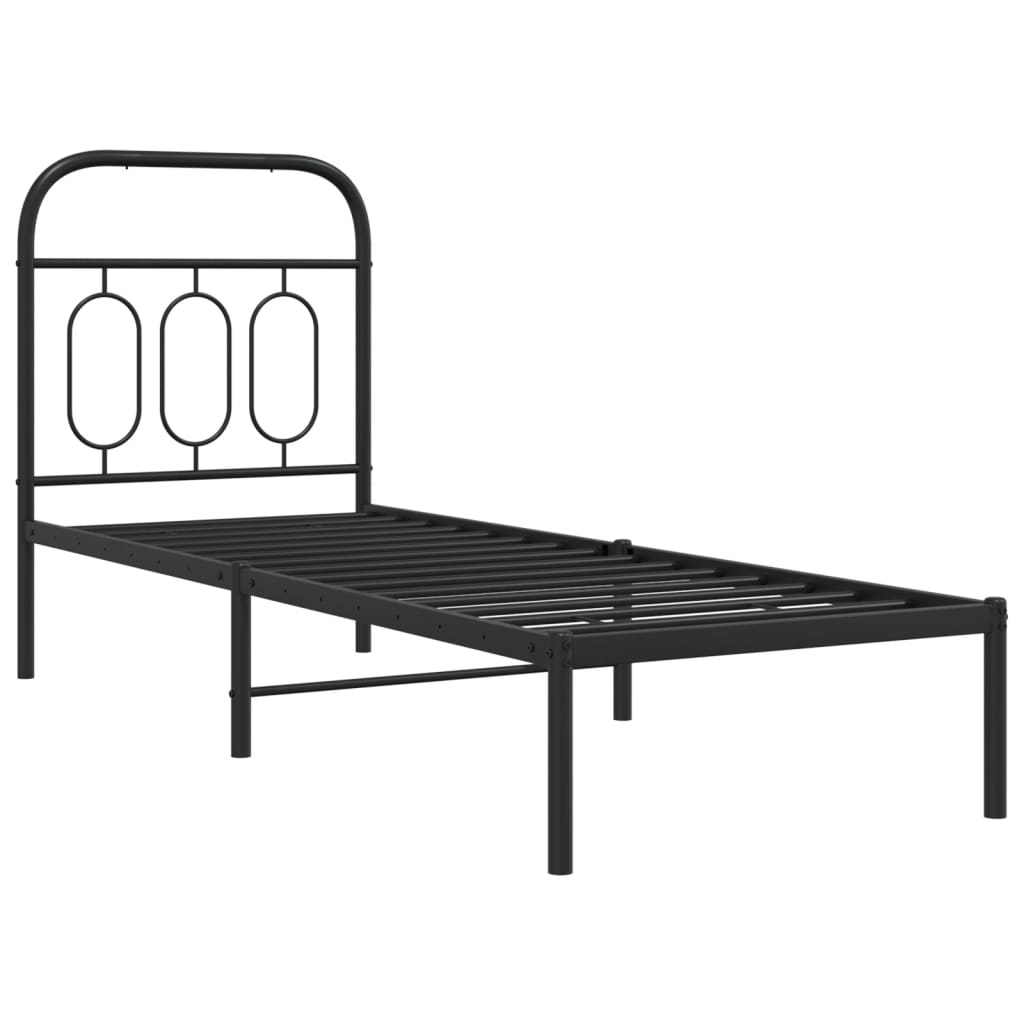 fekete fém ágykeret fejtámlával 75 x 190 cm