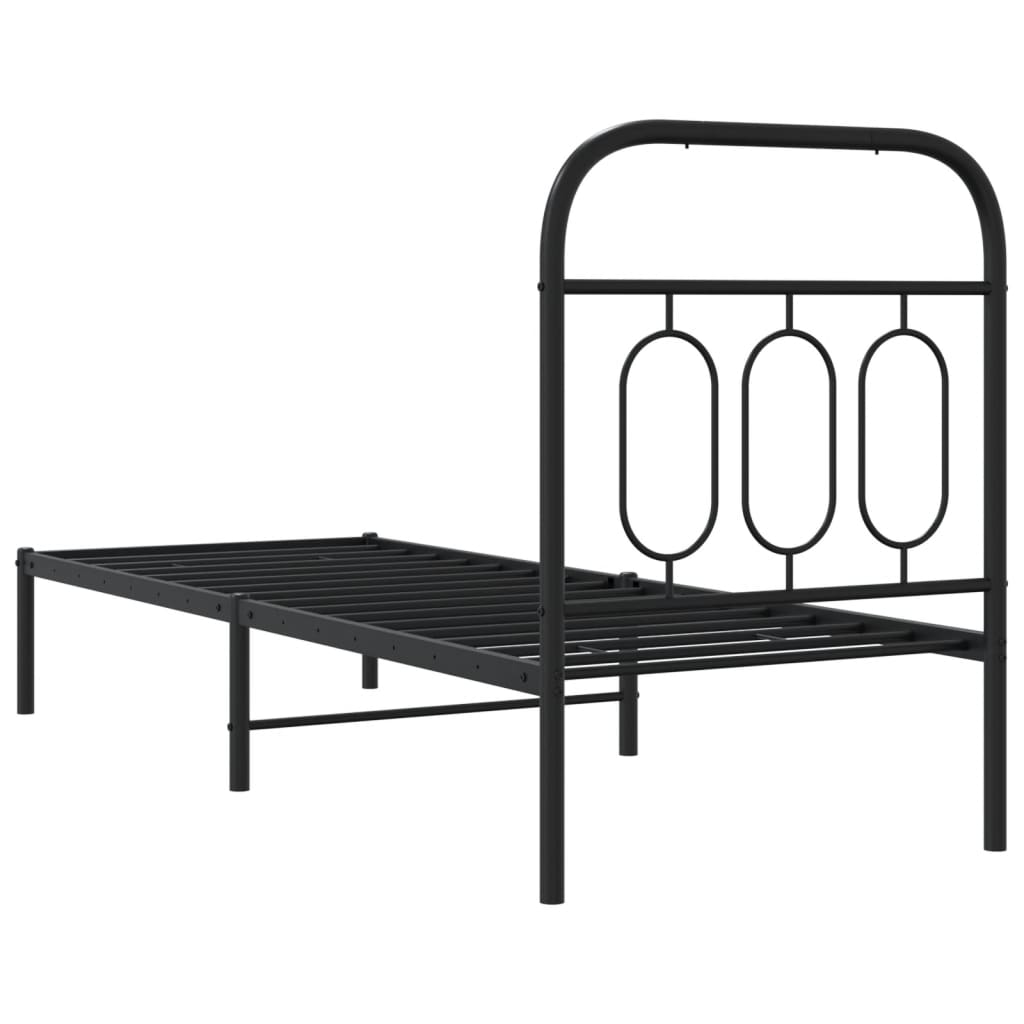 fekete fém ágykeret fejtámlával 75 x 190 cm
