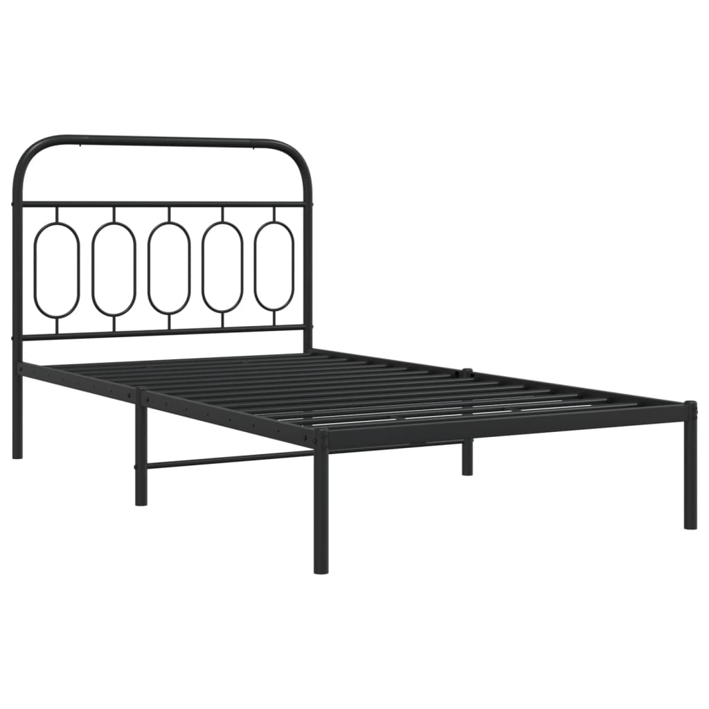 fekete fém ágykeret fejtámlával 107 x 203 cm