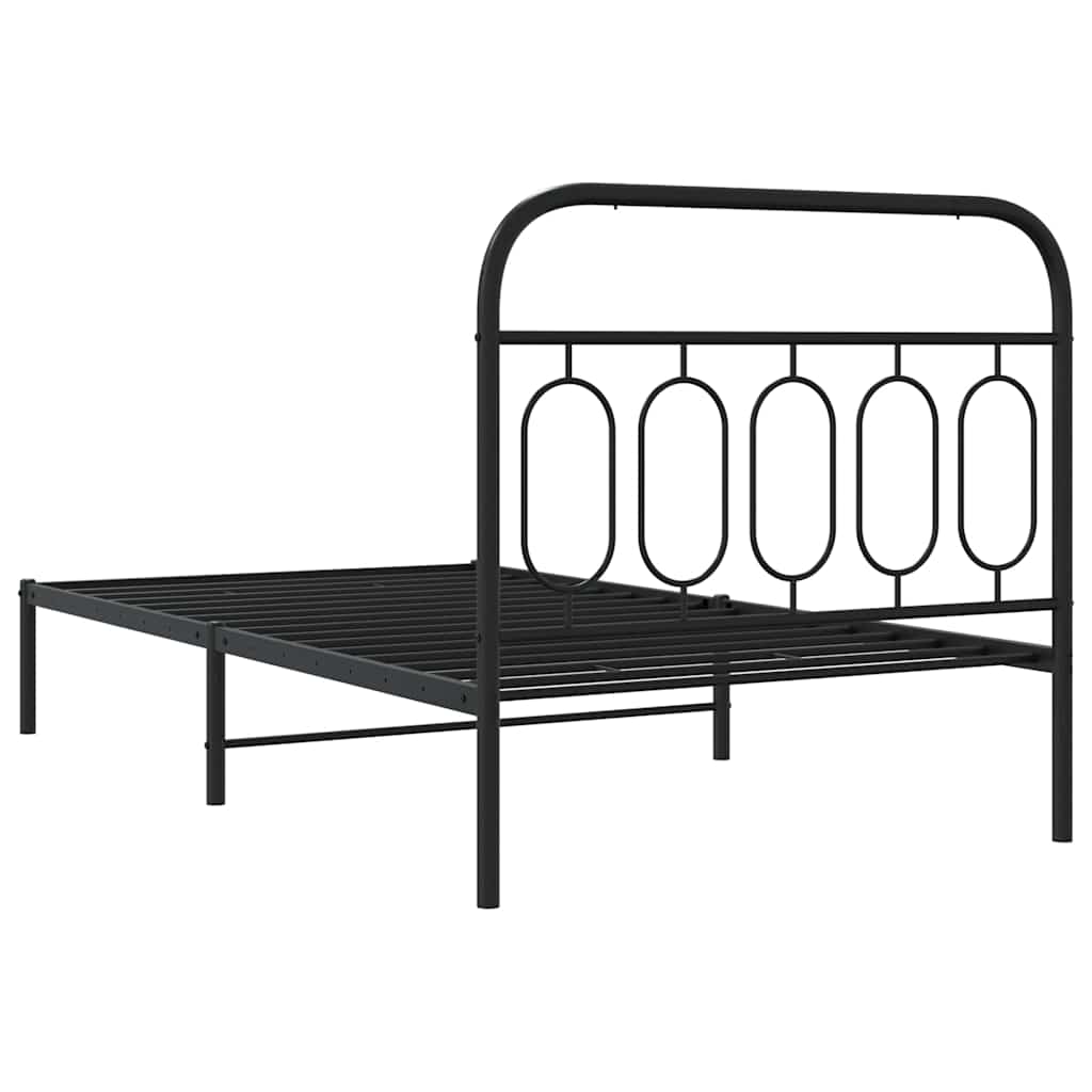 fekete fém ágykeret fejtámlával 107 x 203 cm