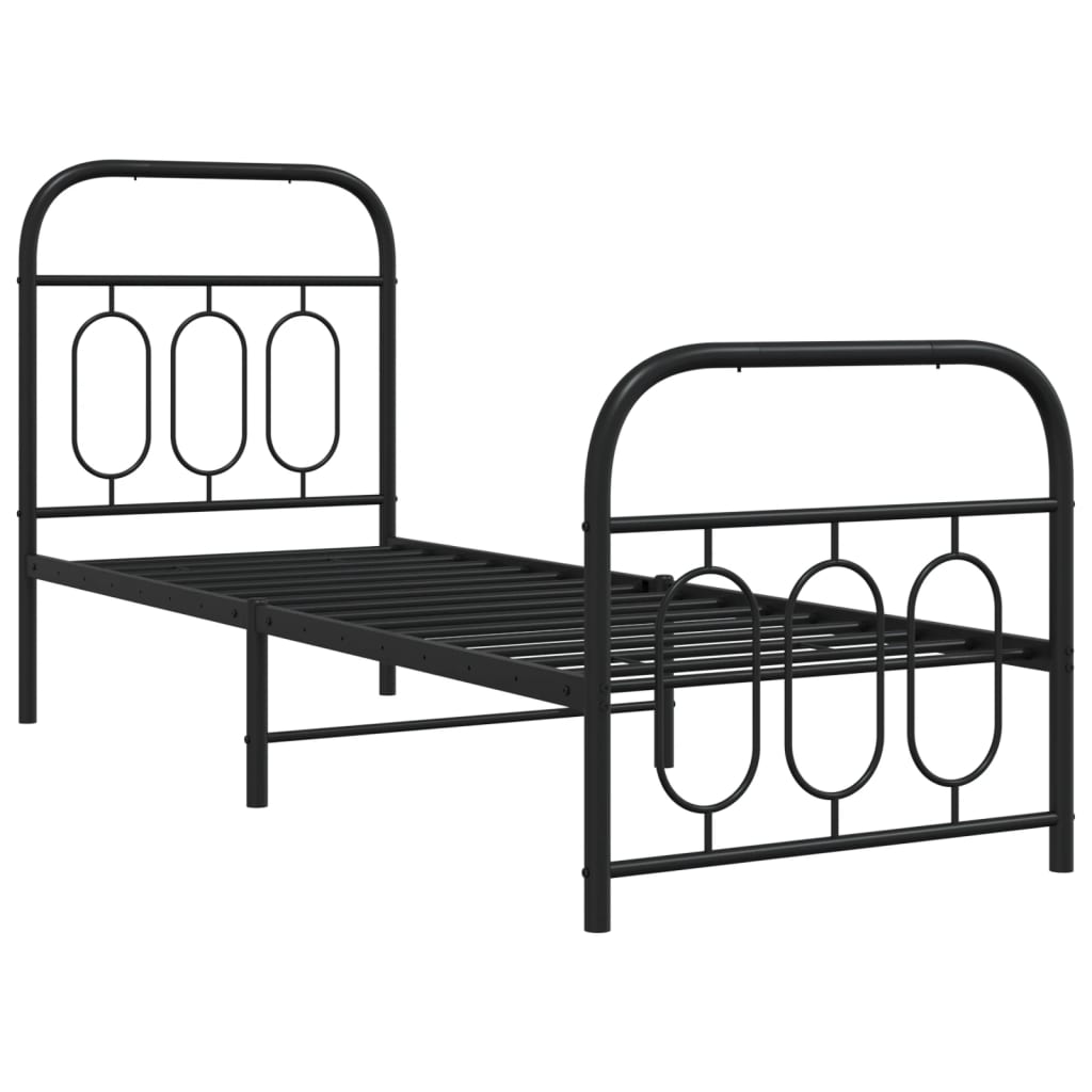 fekete fém ágykeret fej- és lábtámlával 75 x 190 cm