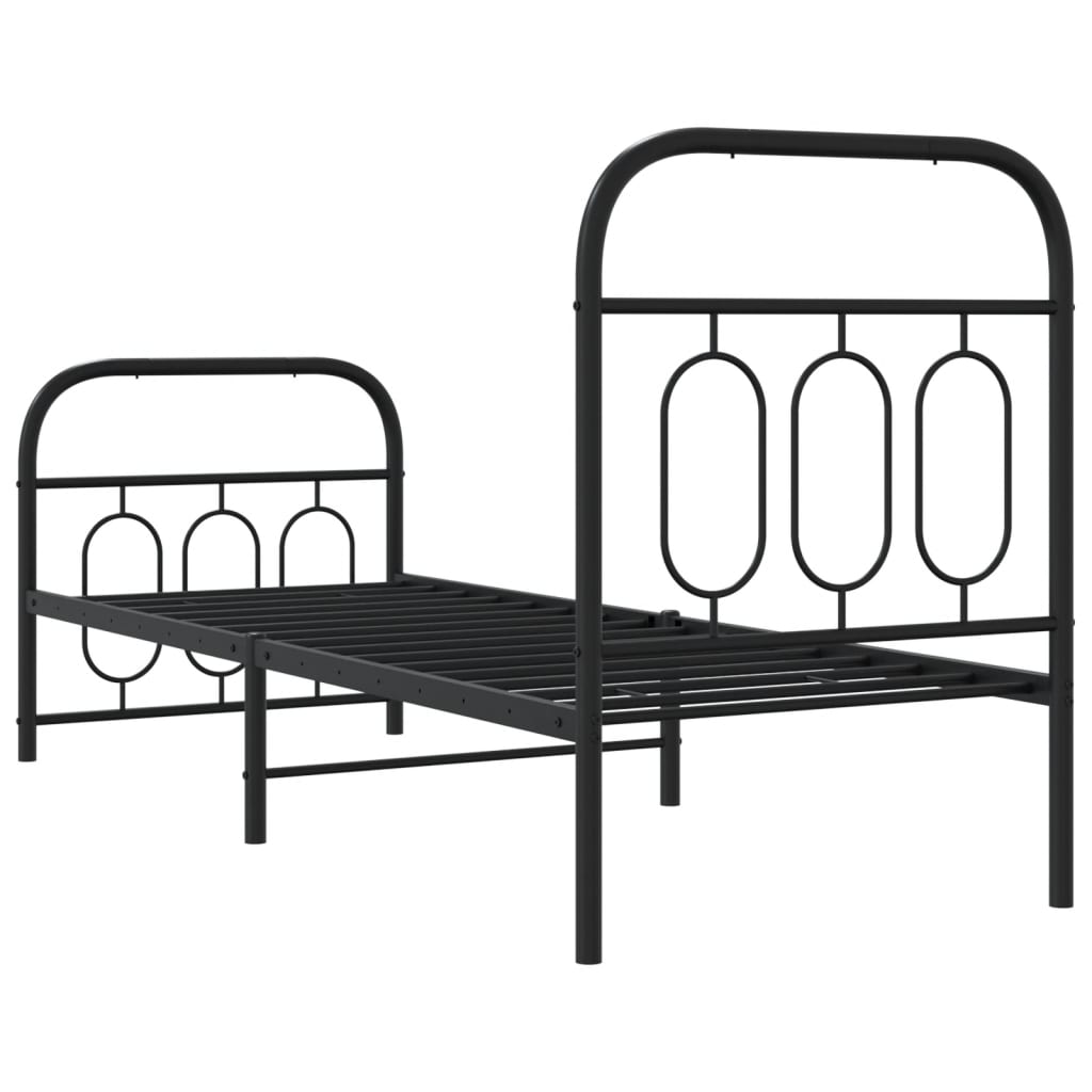 fekete fém ágykeret fej- és lábtámlával 75 x 190 cm