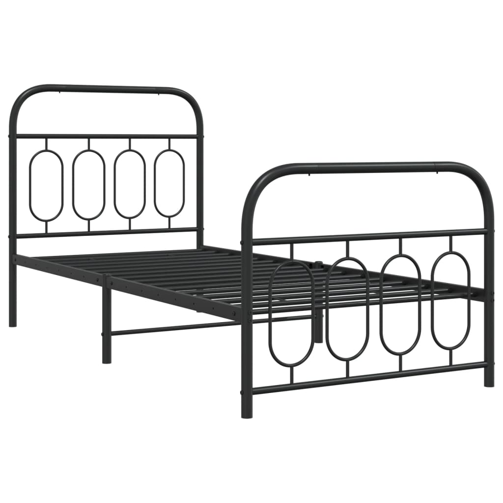 fekete fém ágykeret fej- és lábtámlával 80 x 200 cm