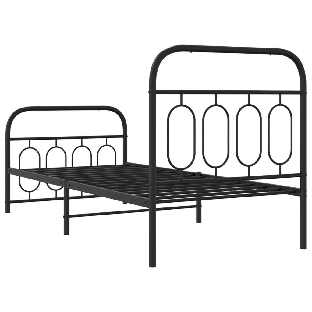 fekete fém ágykeret fej- és lábtámlával 80 x 200 cm