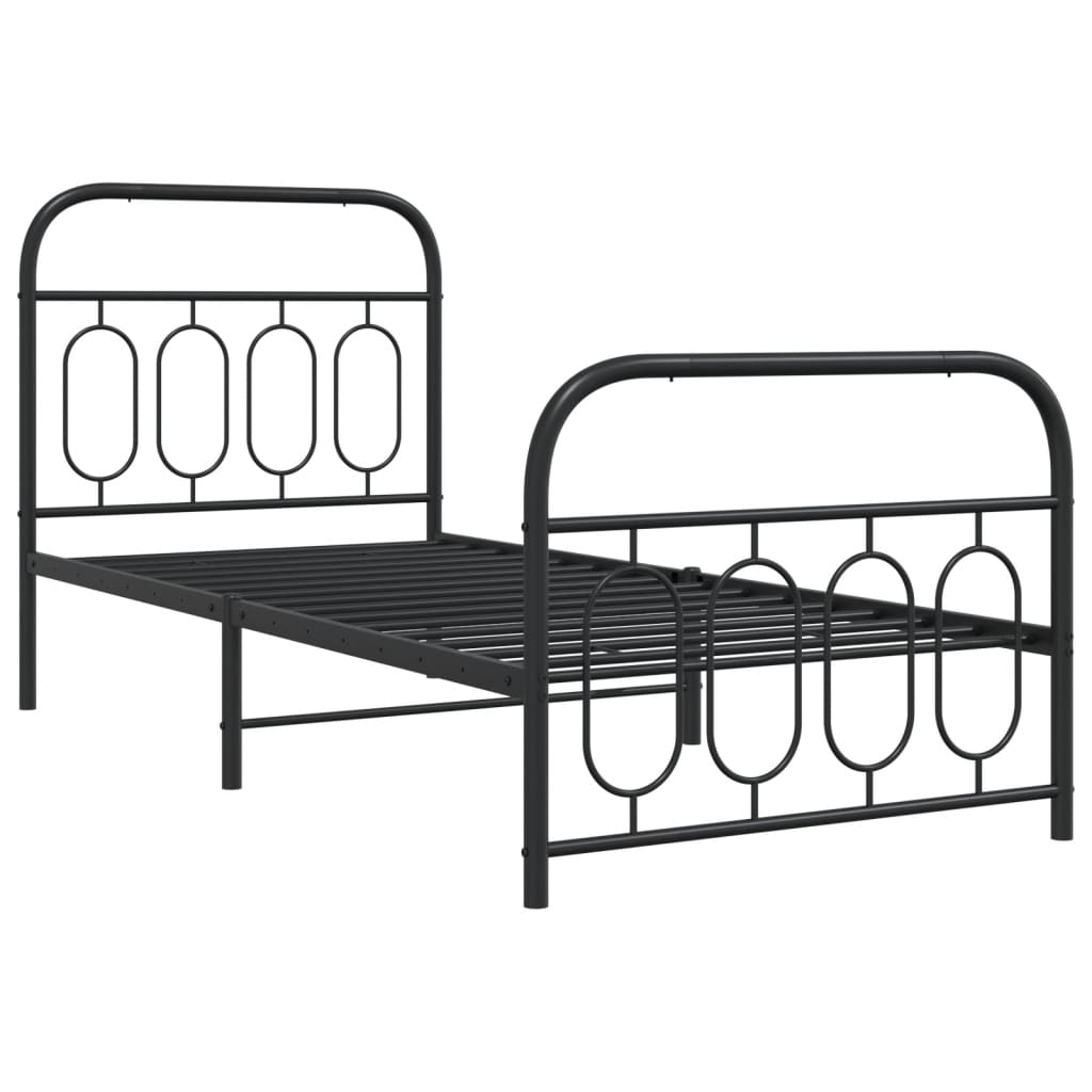 fekete fém ágykeret fej- és lábtámlával 90 x 200 cm