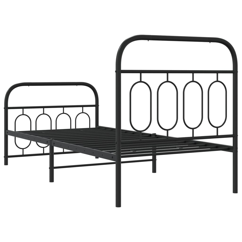fekete fém ágykeret fej- és lábtámlával 90 x 200 cm