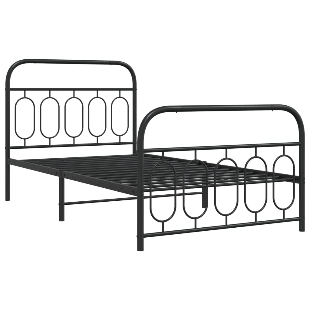 fekete fém ágykeret fej- és lábtámlával 107 x 203 cm