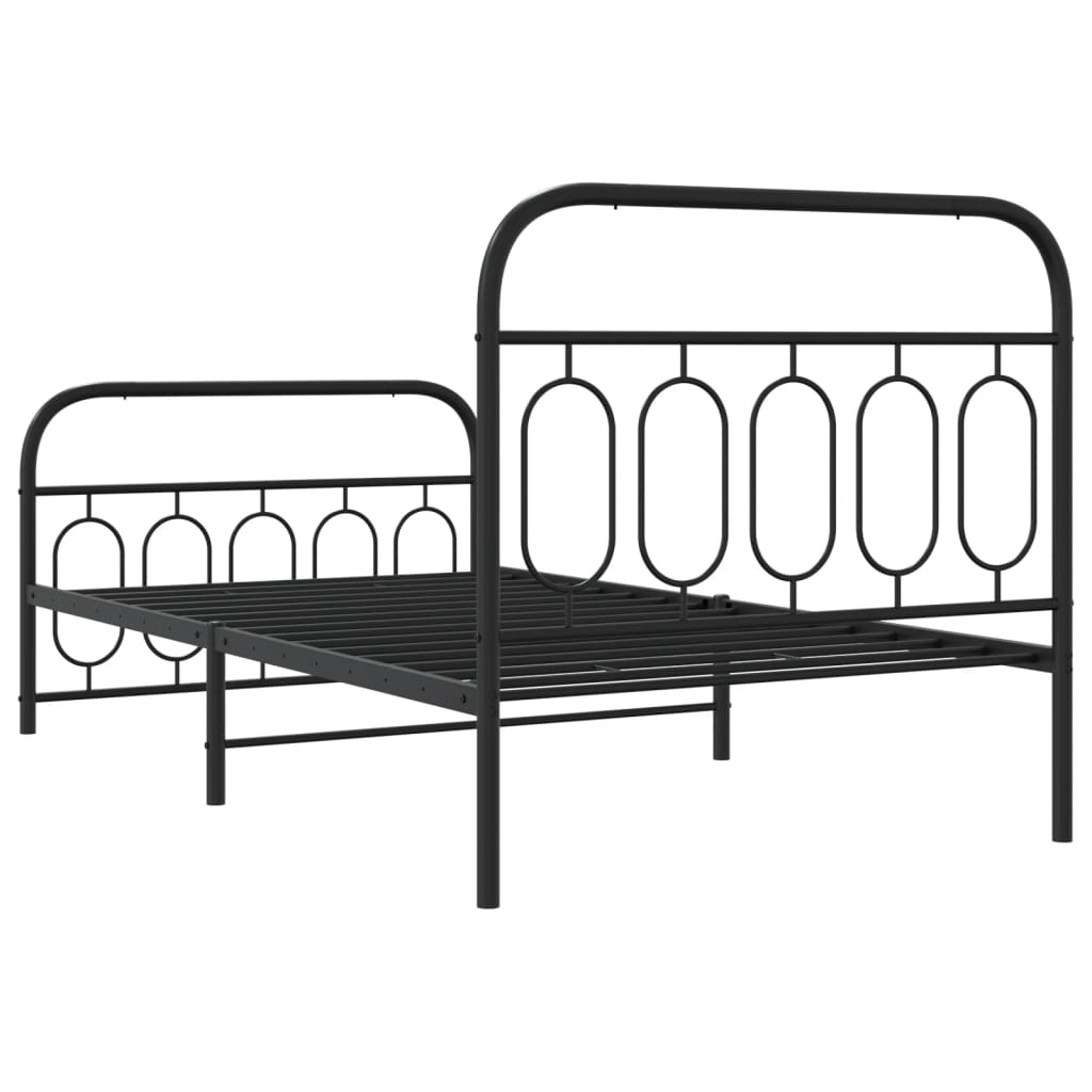 fekete fém ágykeret fej- és lábtámlával 107 x 203 cm
