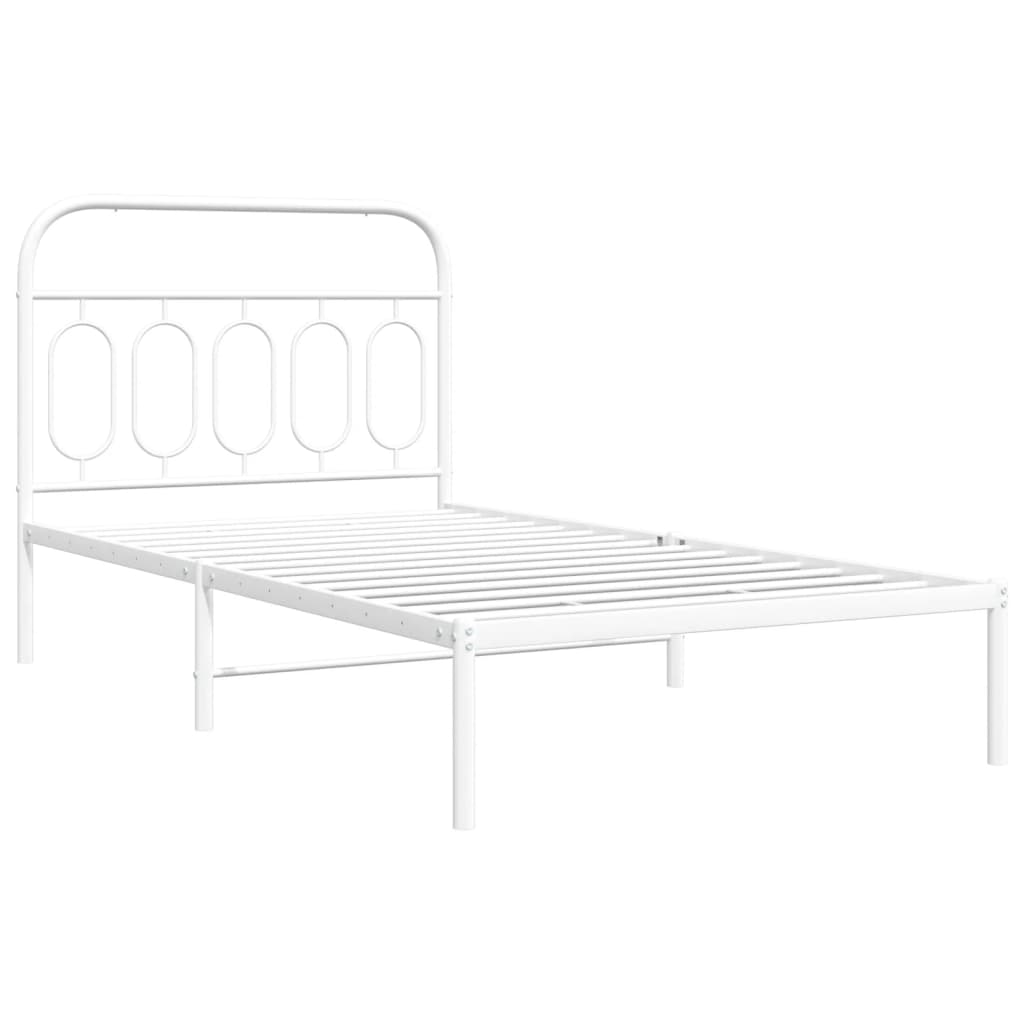 fehér fém ágykeret fejtámlával 100x200 cm