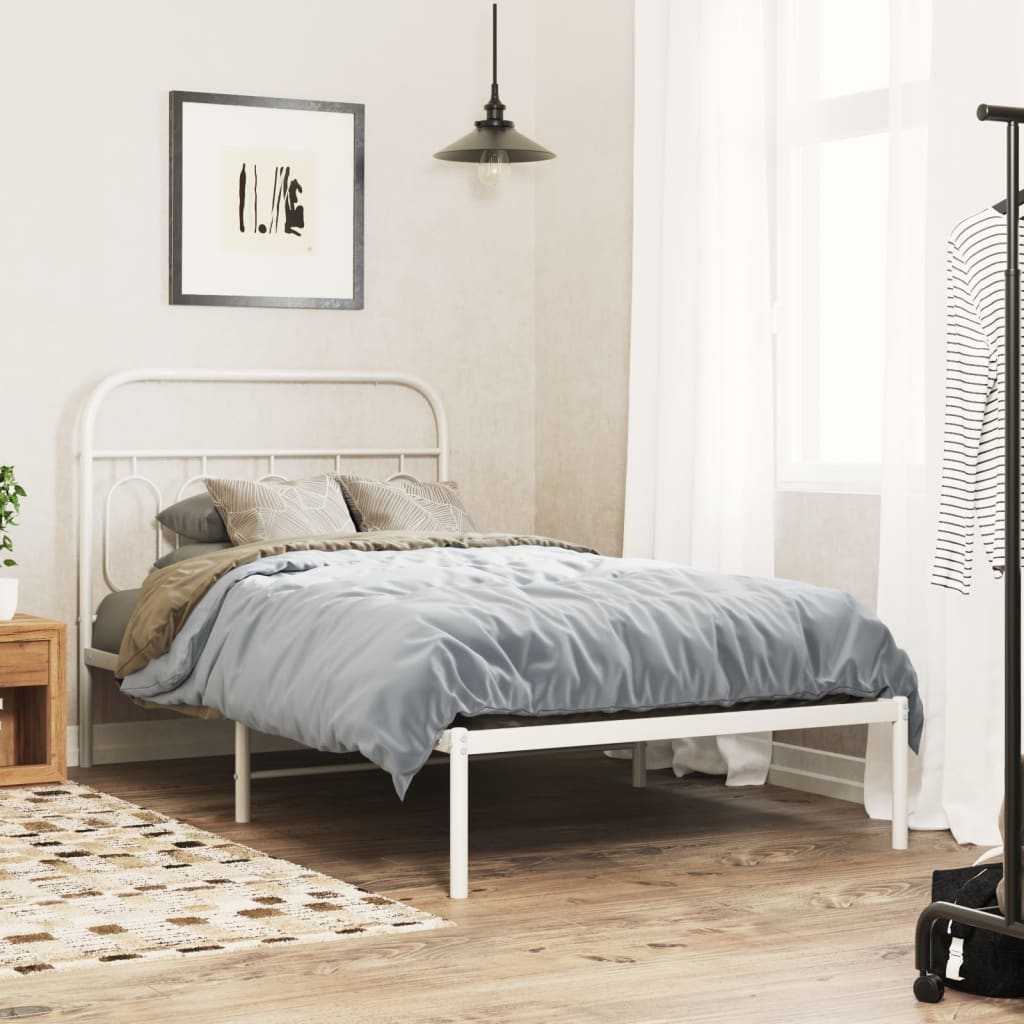 fehér fém ágykeret fejtámlával 100x200 cm