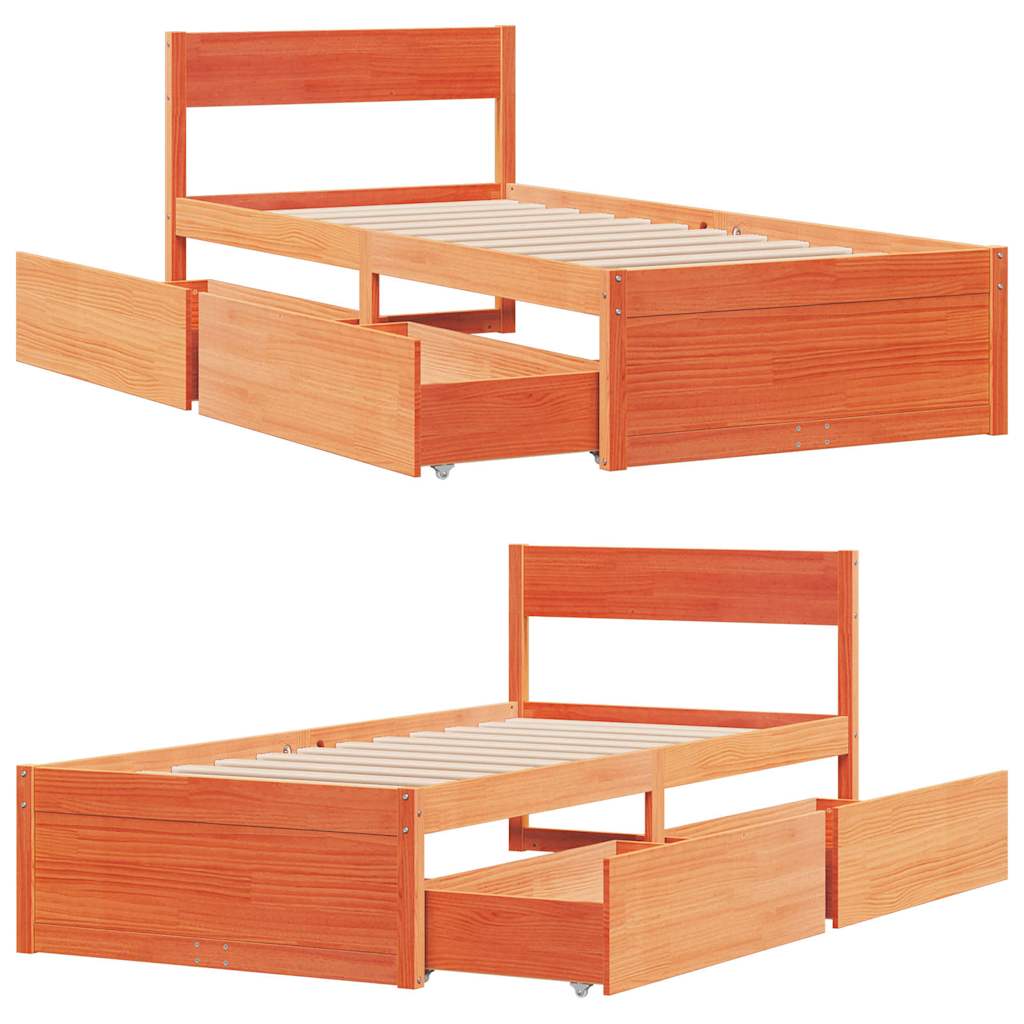 viaszbarna tömör fenyőfa ágy matrac nélkül 100 x 200 cm