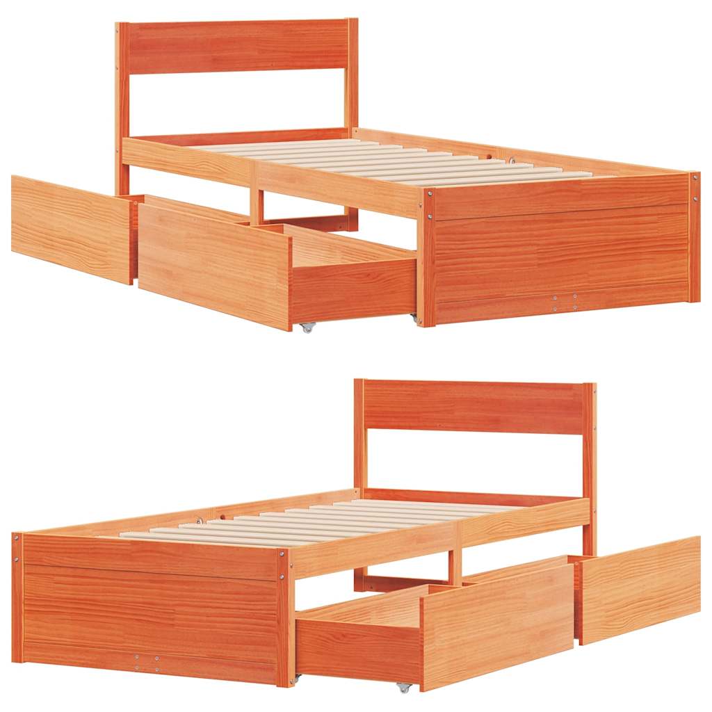 viaszbarna tömör fenyőfa ágy matrac nélkül 90 x 200 cm