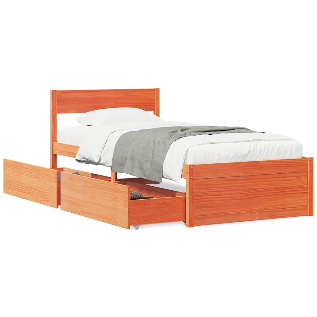 viaszbarna tömör fenyőfa ágy matrac nélkül 75 x 190 cm