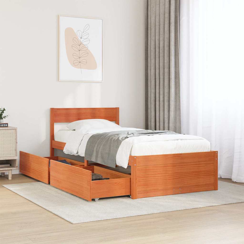 viaszbarna tömör fenyőfa ágy matrac nélkül 75 x 190 cm