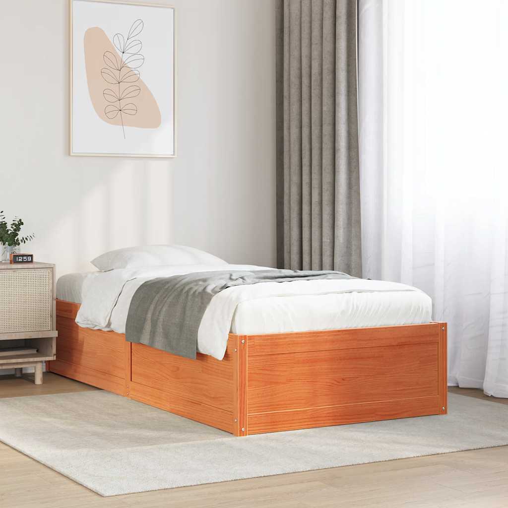 viaszbarna tömör fenyőfa ágy matrac nélkül 100 x 200 cm