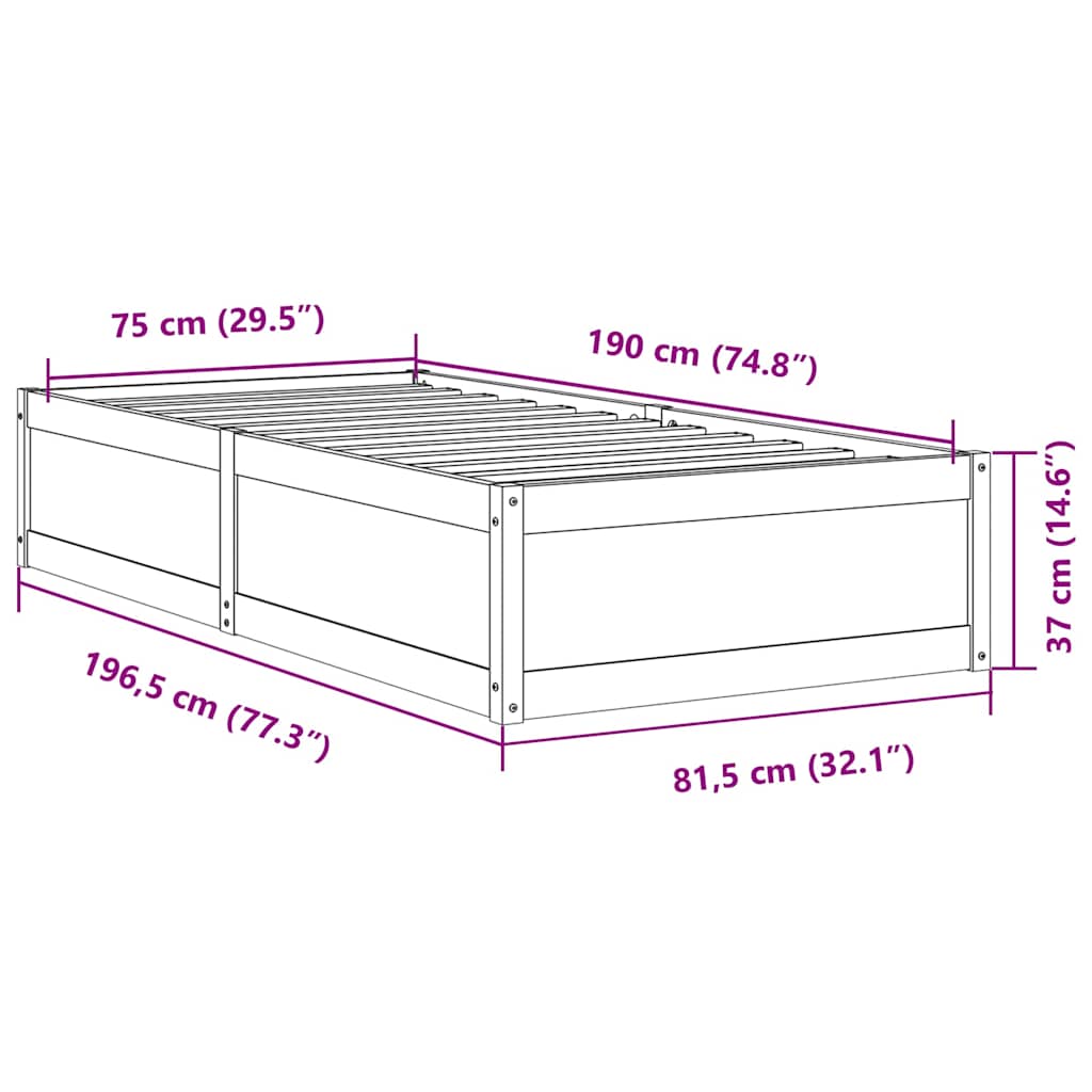 viaszbarna tömör fenyőfa ágy matrac nélkül 75 x 190 cm