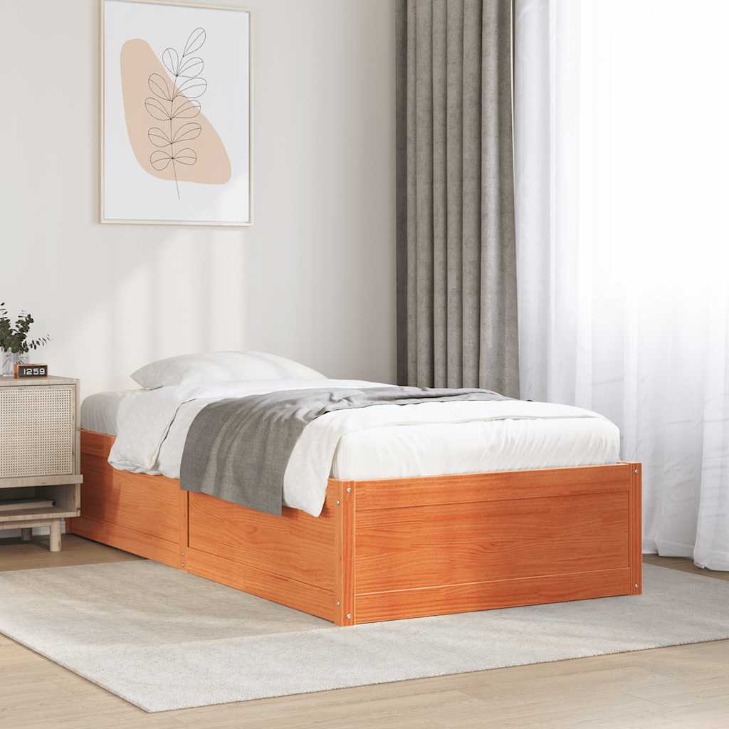 viaszbarna tömör fenyőfa ágy matrac nélkül 75 x 190 cm