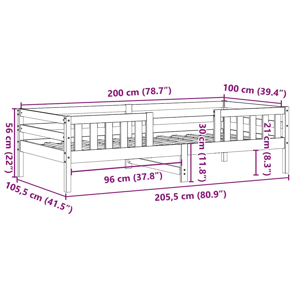 viaszbarna tömör fenyőfa ágy matrac nélkül 100 x 200 cm