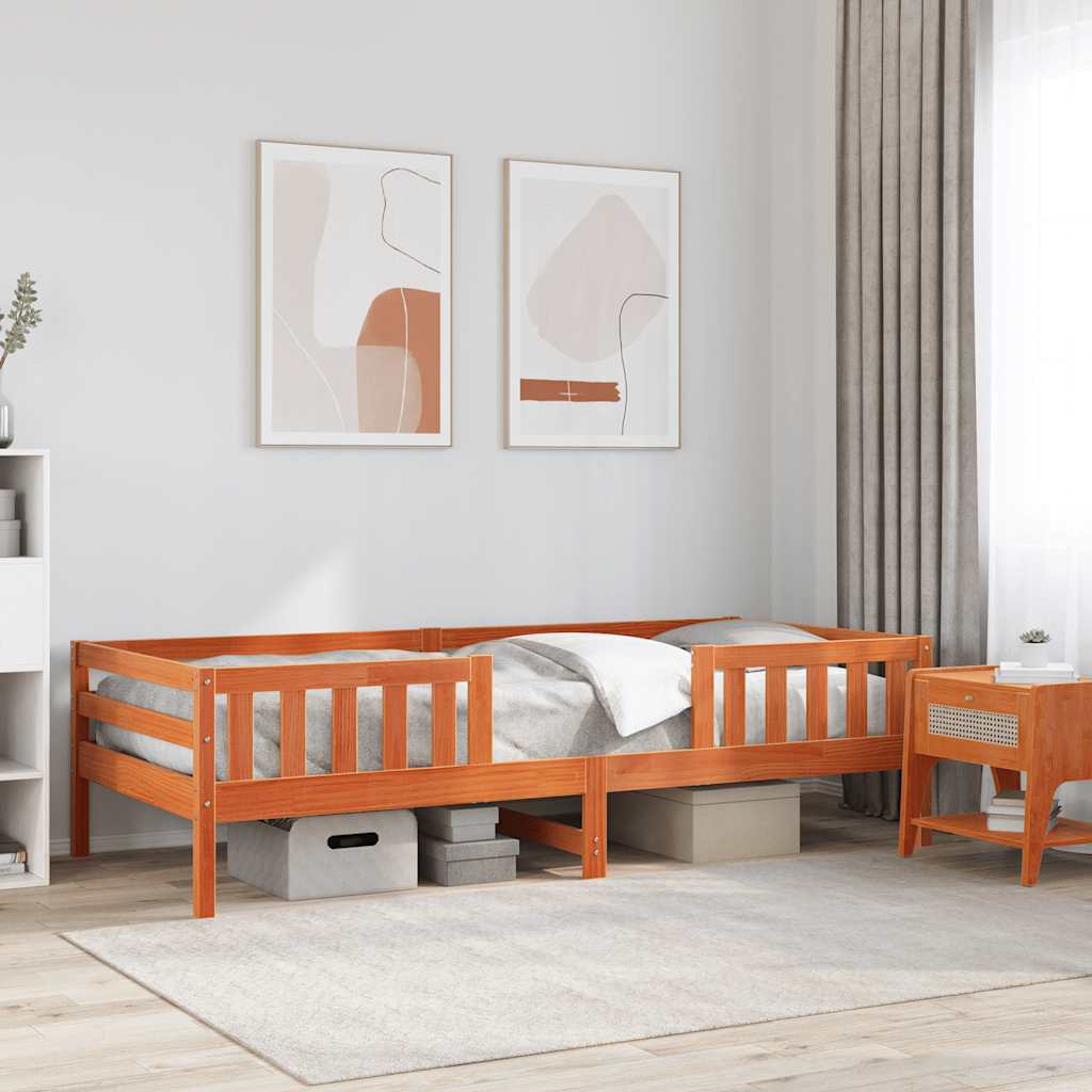 viaszbarna tömör fenyőfa ágy matrac nélkül 90 x 200 cm
