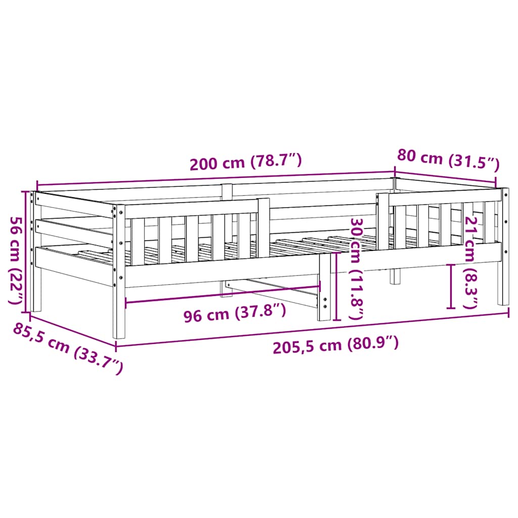 viaszbarna tömör fenyő ágykeret matrac nélkül 80x200 cm