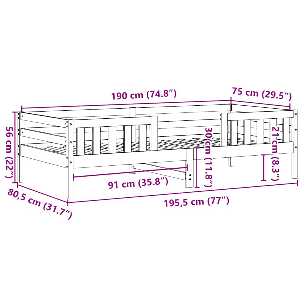 fehér tömör fenyőfa ágy matrac nélkül 75 x 190 cm
