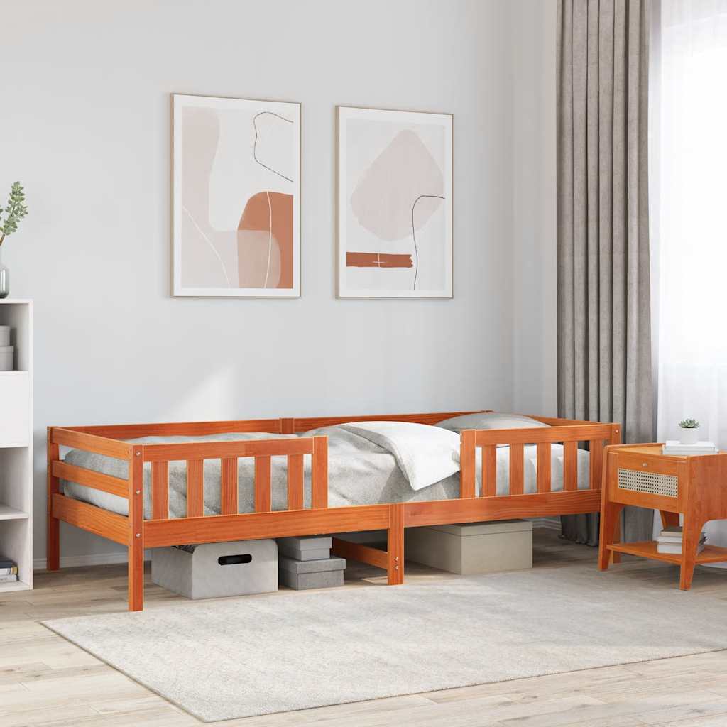 viaszbarna tömör fenyőfa ágy matrac nélkül 75 x 190 cm