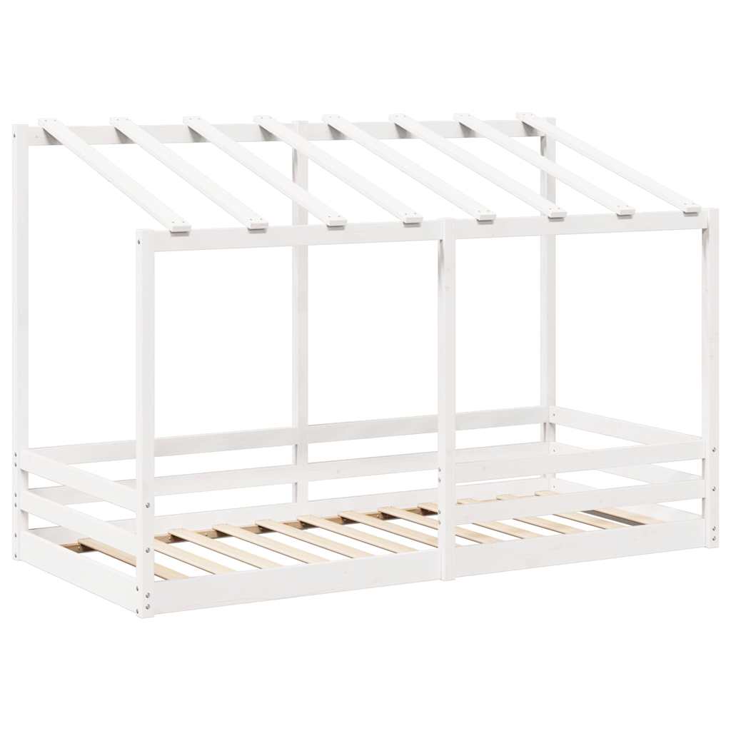 fehér tömör fenyőfa gyerekágy tetővel 100 x 200 cm