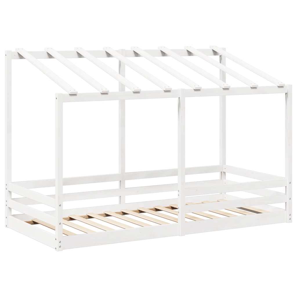 fehér tömör fenyőfa gyerekágy tetővel 90 x 200 cm