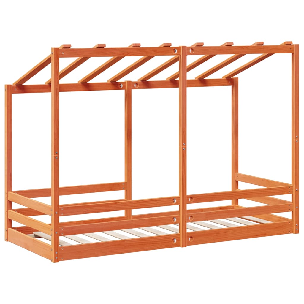 viaszbarna tömör fenyőfa gyerekágy tetővel 75 x 190 cm