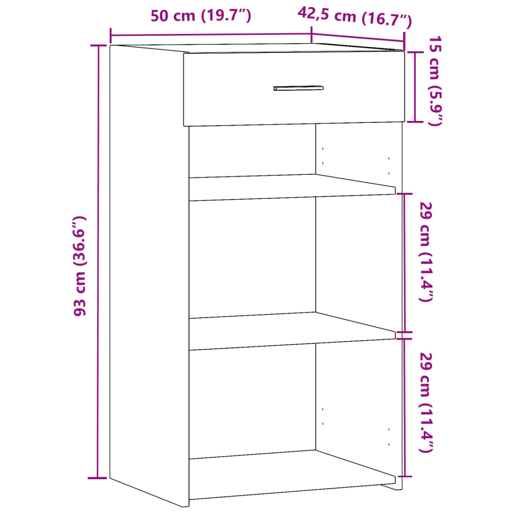 betonszürke szerelt fa tálalószekrény 50 x 42,5 x 93 cm