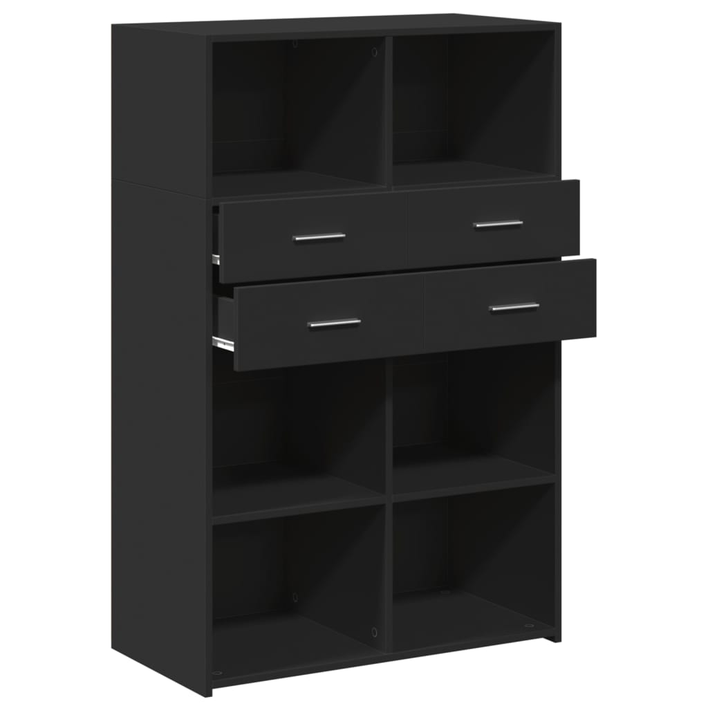 fekete szerelt fa magasszekrény 80 x 42,5 x 124 cm