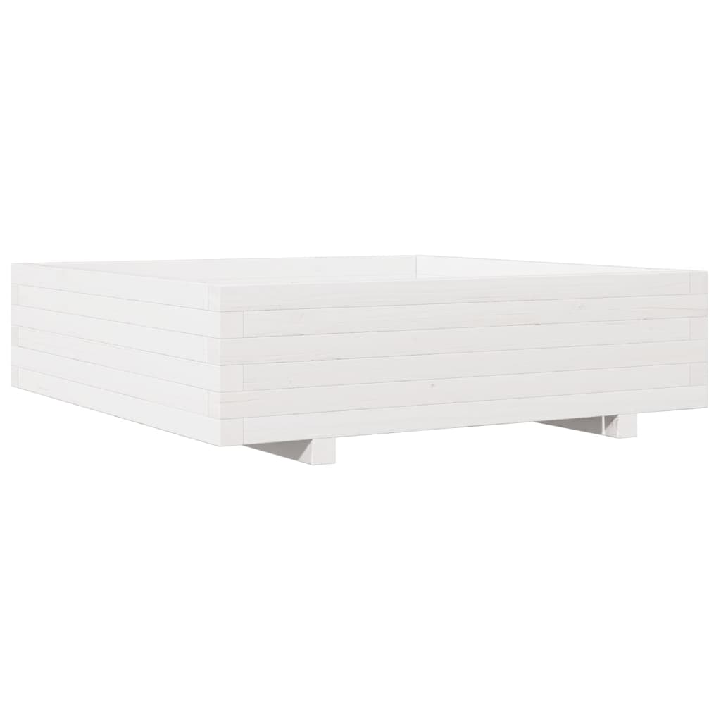 fehér tömör fenyőfa kerti virágláda 90x90x26,5 cm