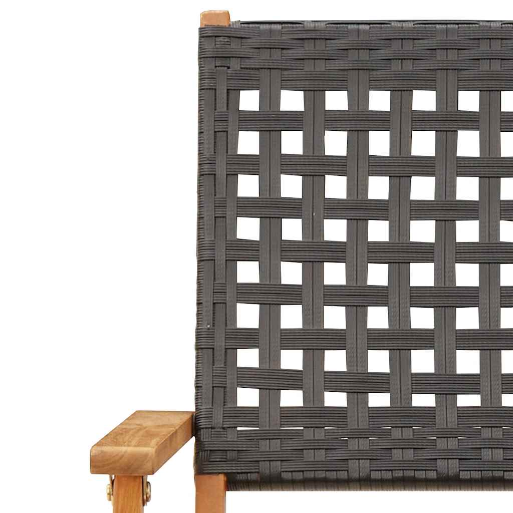 7 részes fekete polyrattan és tömör fa kerti étkezőgarnitúra